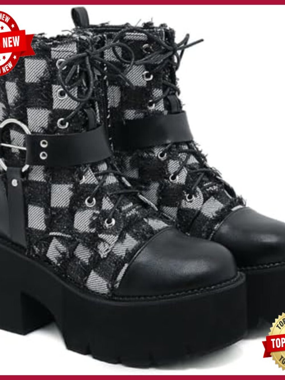 Chunky Heel Goth Ankle Boots with Side Zipper Lace Up Platform